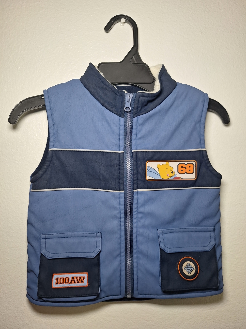 Blue Kids Puffer Vest with Patch Details
